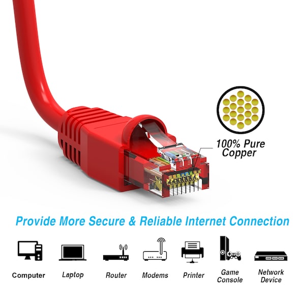 CAT6A UTP Ethernet Network Booted Cable- 10ft- Red